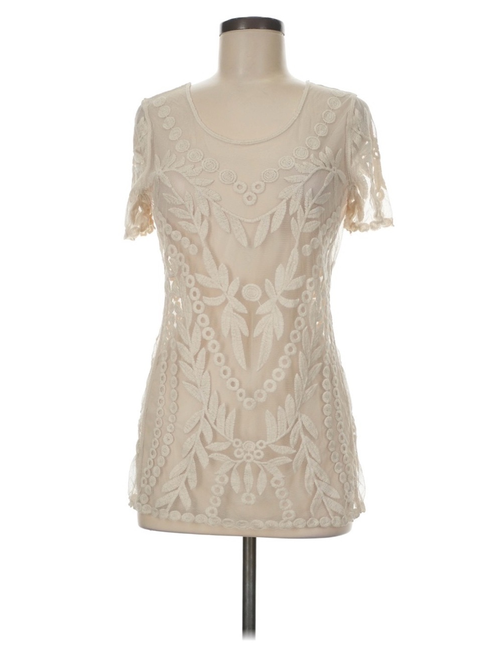 Capri Cream Embroidered Lace Short Sleeve Top